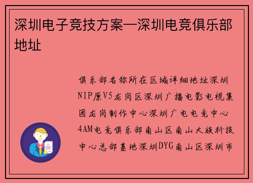 深圳电子竞技方案—深圳电竞俱乐部地址